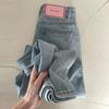 Ayollar uchun yuqori beldagi polgacha uzunlikdagi denim jinsi, bahor/kuz uchun yirtiq kundalik uslub, keng to'g'ri oyoqli, ko'k keng oyoqli shim