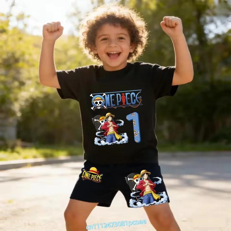 Summer Tshirt for ChildrenCotton ShortSleeved Shorts for Boys Sports Shirt Set of 2 Digital 12345 Cartoon Print