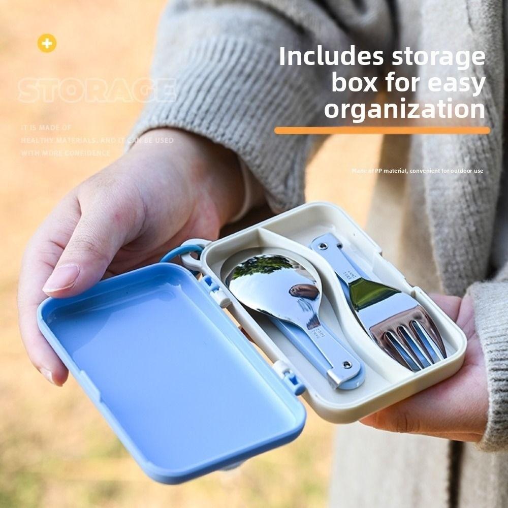 With Storage Box Stainless Steel Cutlery Set Foldable Portable Spoon Fork Outdoor Picnic