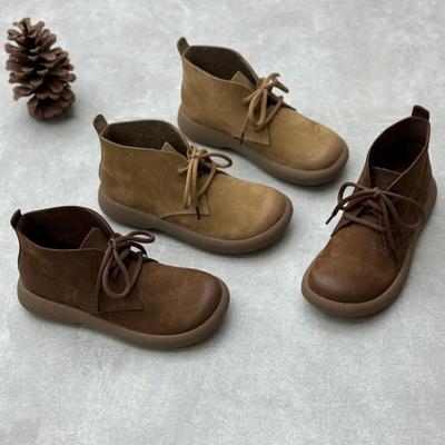 Ретро-ботинки из натуральной кожи на шнуровке, короткие, повседневные, с круглым носком, на мягкой подошве, из коровьей кожи, женские туфли