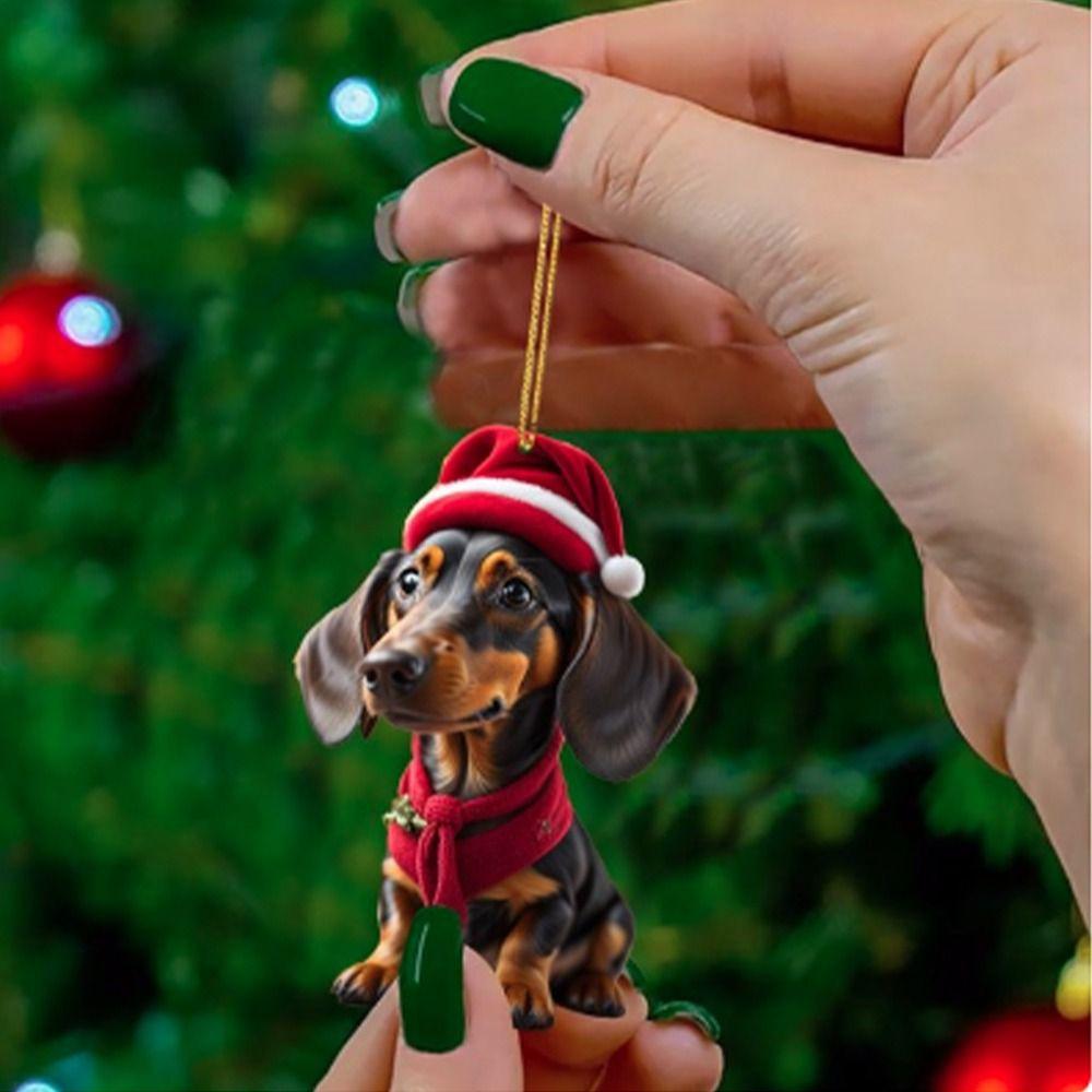 2D Christmas Tree Pendant Cute Dog Car Hanging Interior Christmas Ornaments  Home
