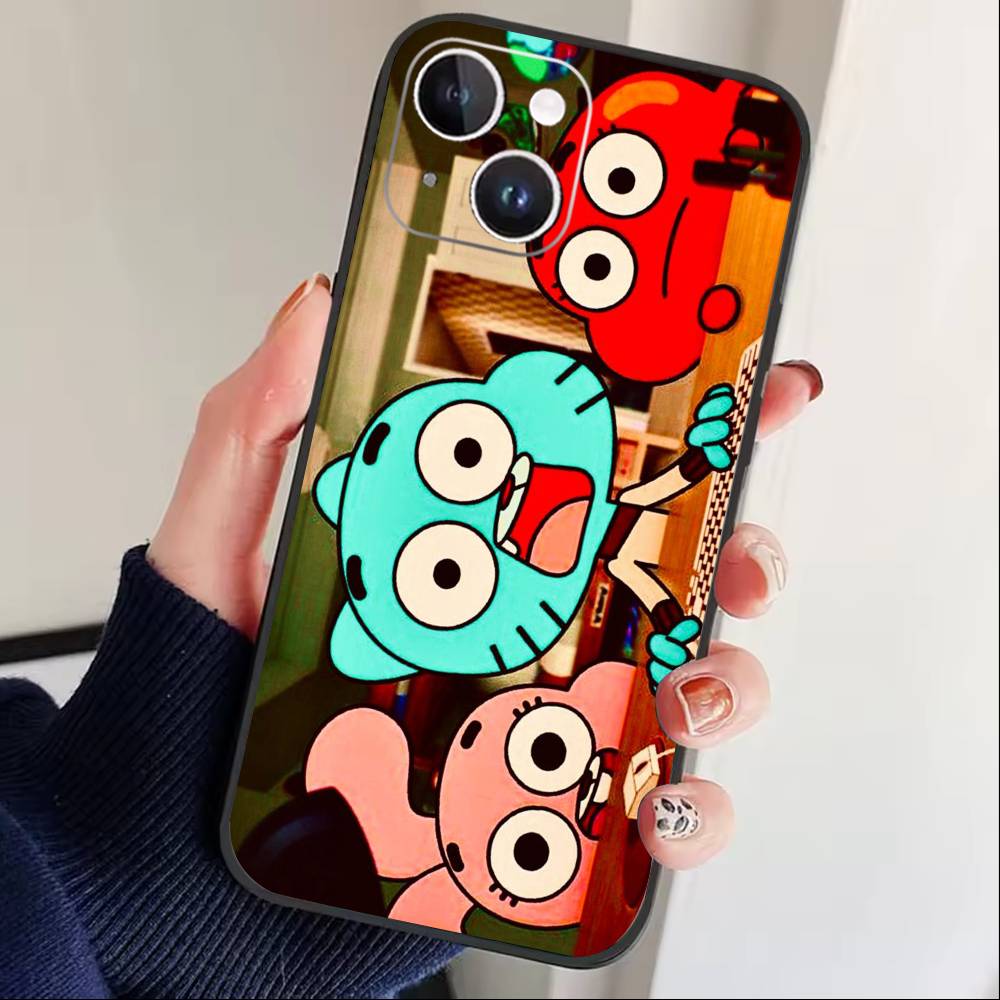 Чехол для телефона J-Gumball и Darwin для iPhone 16,15,14,13,12,17,Pro Max,Plus Силиконовый Черный Чехол