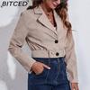 Вельветовый маленький женский костюм с длинным рукавом и воротником, короткое тонкое пальто на весну и осень