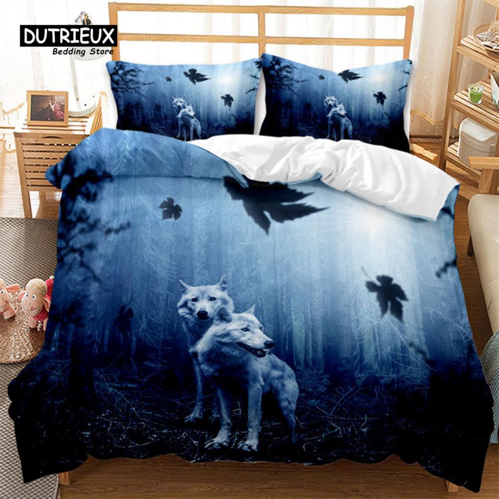 Luminous Wolf Duvet Cover Exotic Animal Bedding Set King For Kids Boys Adult Microfiber Wildlife Comforter Cover With Pillowcase