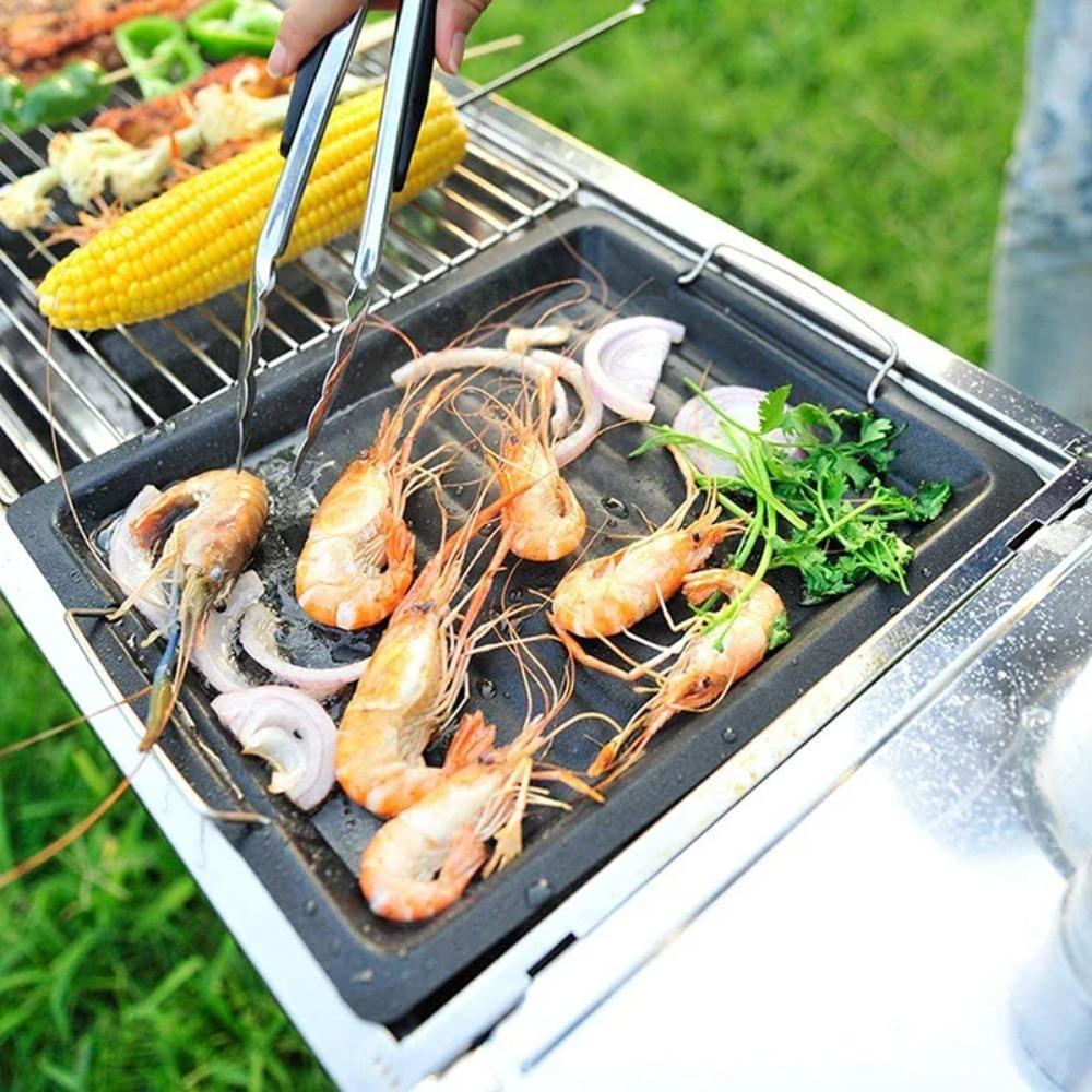 Striped Groove Grilling Tray with Handle Grilled Fish Platter Outdoor BBQ Grill Pan Camping