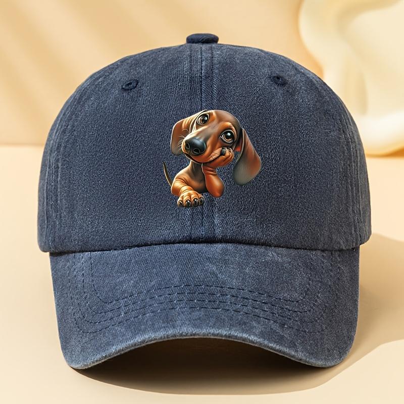 Adorable Dachshund Print Baseball Cap Washed Vintage Style Adjustable Fit Soft Comfortable Perfect for Casual Wear Outdo