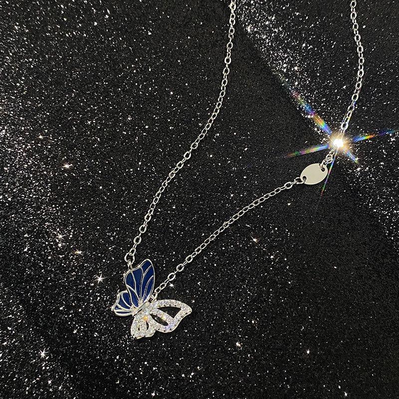 Ожерелье с синей бабочкой для женщин, летнее, легкое, роскошное, нишевое, универсальное, с цепочкой на ключицу, ожерелье Love Brand