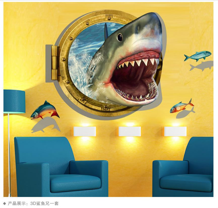 Вне сломанной стены 3D наклейки на стену с изображением морской кита и рыбы для детской комнаты, съемные наклейки из ПВХ «сделай сам», обои, наклейки для украшения дома