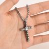 Punk Mens Cross Pendant Necklace,Silver Color Plain Cross Pendant Collar with Stainless Steel Box Chain,Exquisite Male Gift