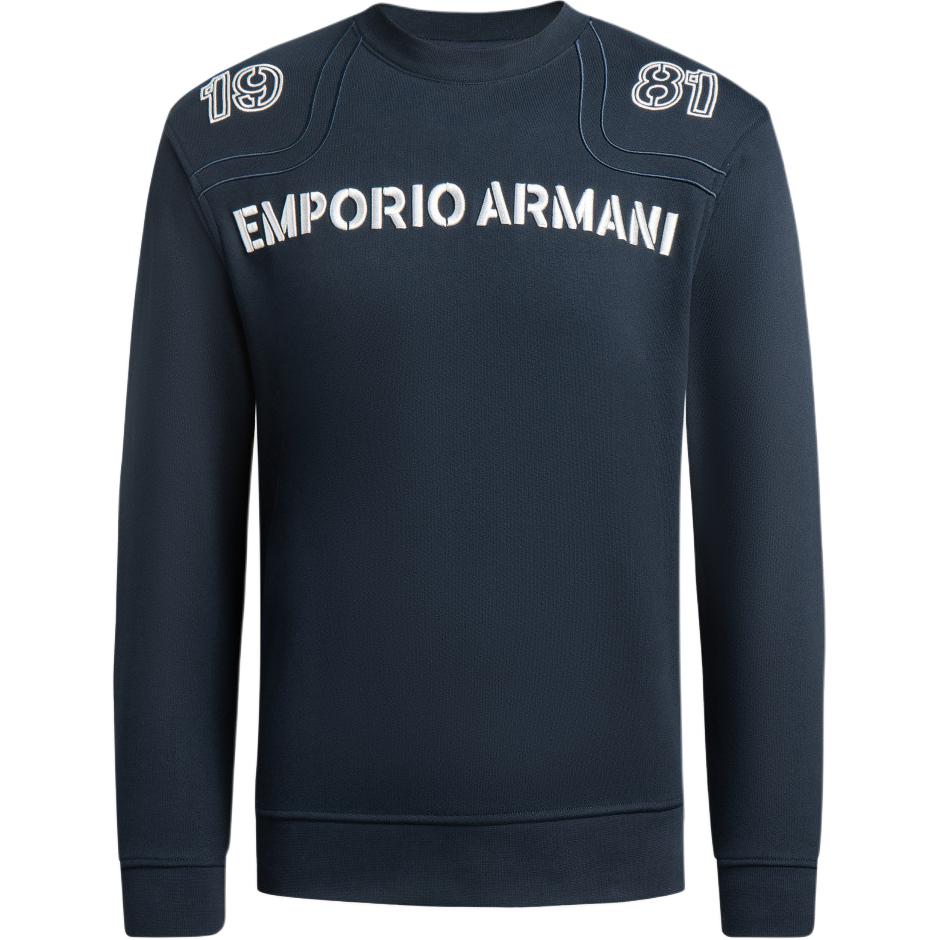 Emporio Armani Мужская толстовка с длинным рукавом и вышитым логотипом, круглый вырез, темно-синяя 6R1ME3-1JWPZ-0920