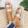 Женские шлепанцы на толстой подошве большого размера, с открытым носком, на плетеной подошве из пеньковой веревки, модные сандалии на перемычке для женщин