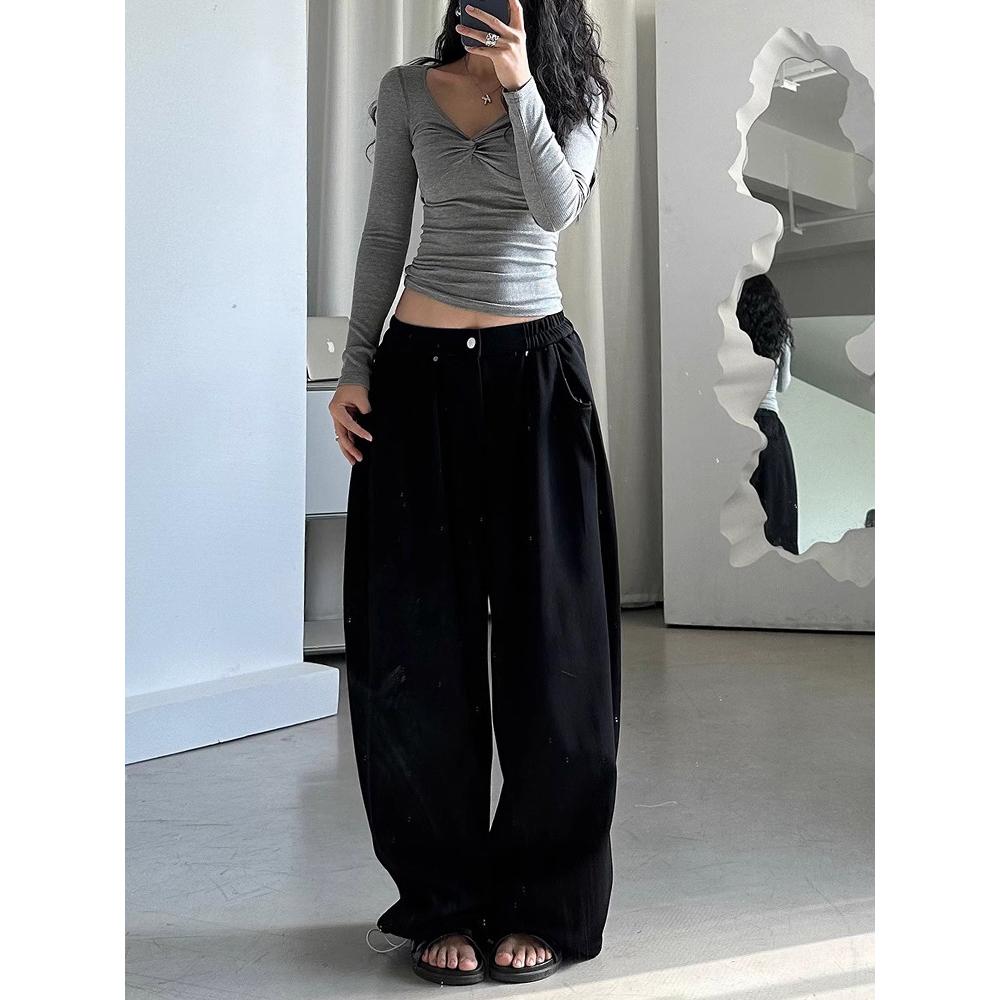 Vintage Baggy Sweatpants Women Autumn Y2k Korean Loose Wide Leg Pants Zipper Fly Casual Sports Pants Streetwear