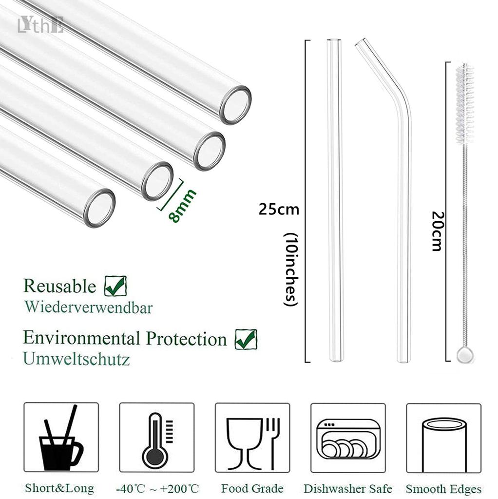 25 см стеклянные трубочки для смузи длиной 10" X 8 мм многоразовые прозрачные питьевые трубочки для смузи молочных коктейлей бара коктейльная посуда