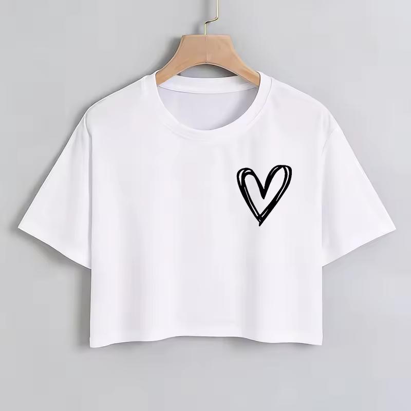 Simple Heart Print Crop Tops Summer Sexy Cropped T shirt for Woman Girl 90s Y2k Women's Graphic Vintage T-shirt Clothes
