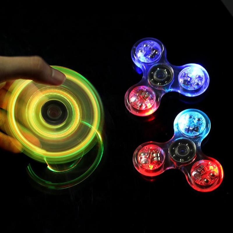 Star Shine Transparent Crystal LED Fidget Hand Spinner Stress Relief Toy Triangle Single Finger Gyro