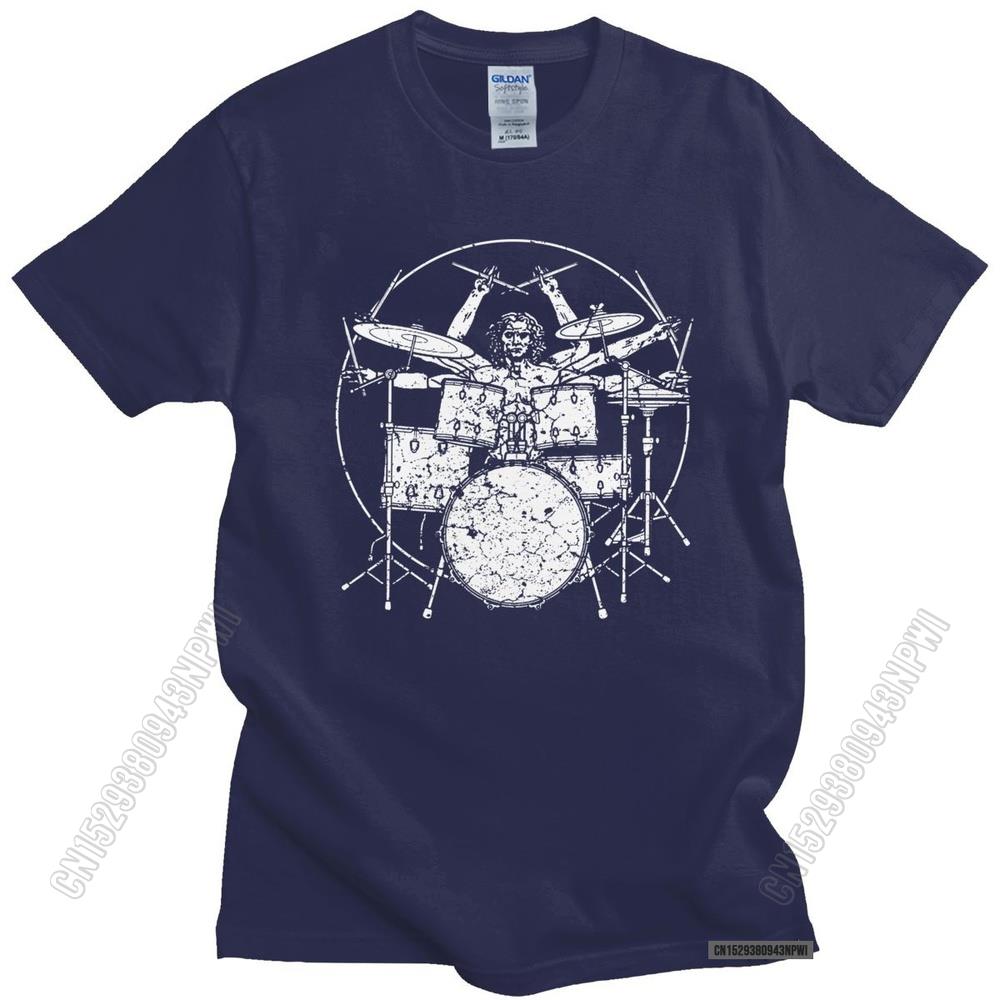 Novelty Cute Vitruvian On Drums Tshirt Cotton Printed Drummer Tee Drumming T Shirts Clothing T-Shirt Streetwear