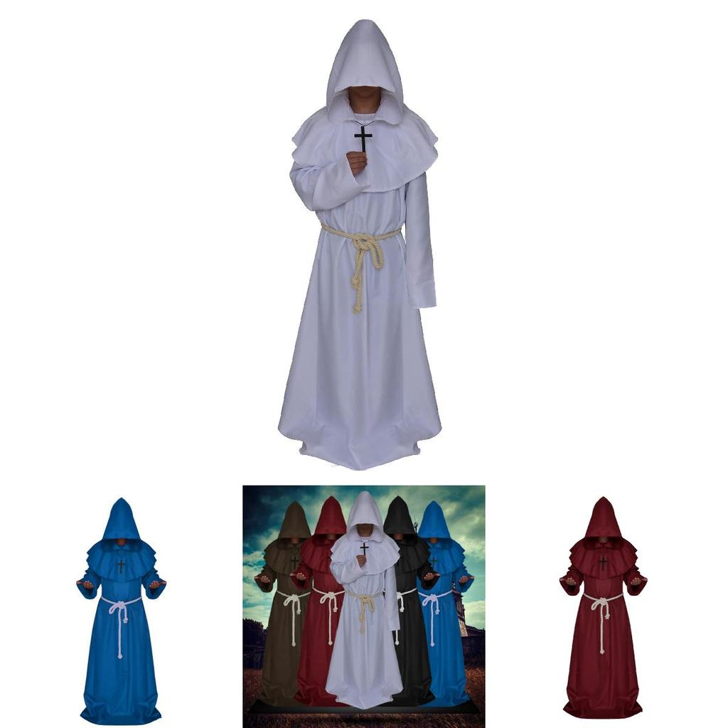 Средневековый Костюм Монаха Волшебника Жреца Комплект с Мантией и Шалью Для Косплей Мероприятий и Хэллоуина