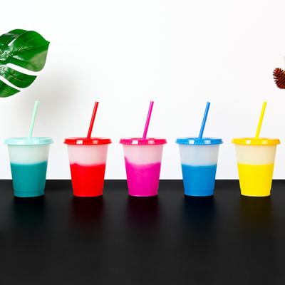 Чашка для воды на 473 мл с крышкой, меняющая цвет, пластиковая соломенная чашка для ежедневного использования