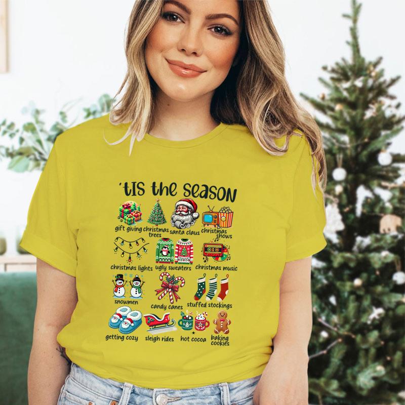 Retro Christmas Season Design TShirts Clothing Women Christmas Print Short Sleeve Tshirt Tops Oversized Tshirt Women Clothing
