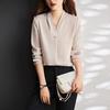 Women's V-Neck Chiffon Satin Shirt - High-End, Long-Sleeve, Anti-Wrinkle, Perfect for Spring and Autumn.