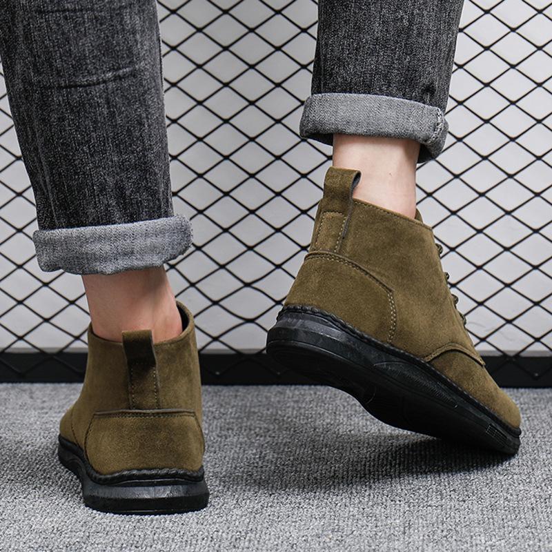 Casual Board Shoes Men's Lace Up Suede Black Flat Bottom Short Boots Men Boots