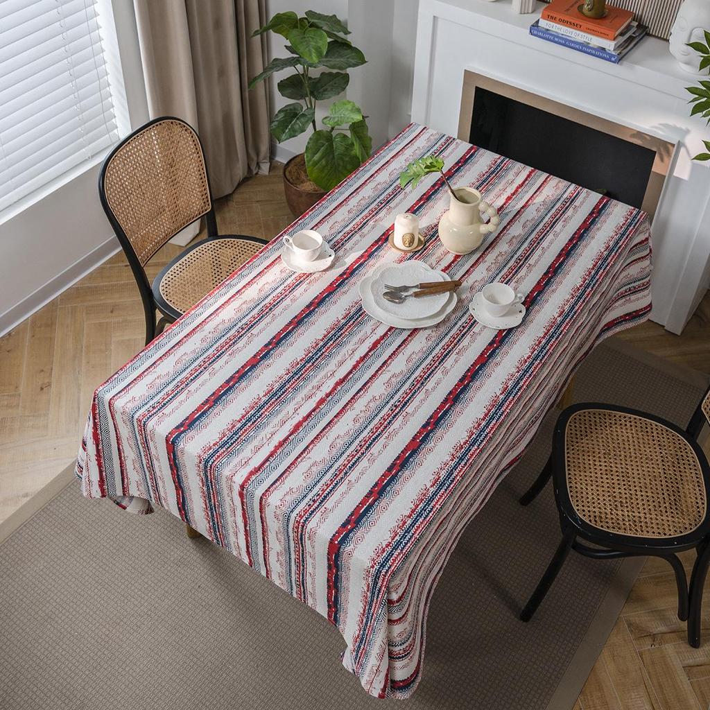 Qi Yun Retro Stripe Countryside Rectangle Tablecloth