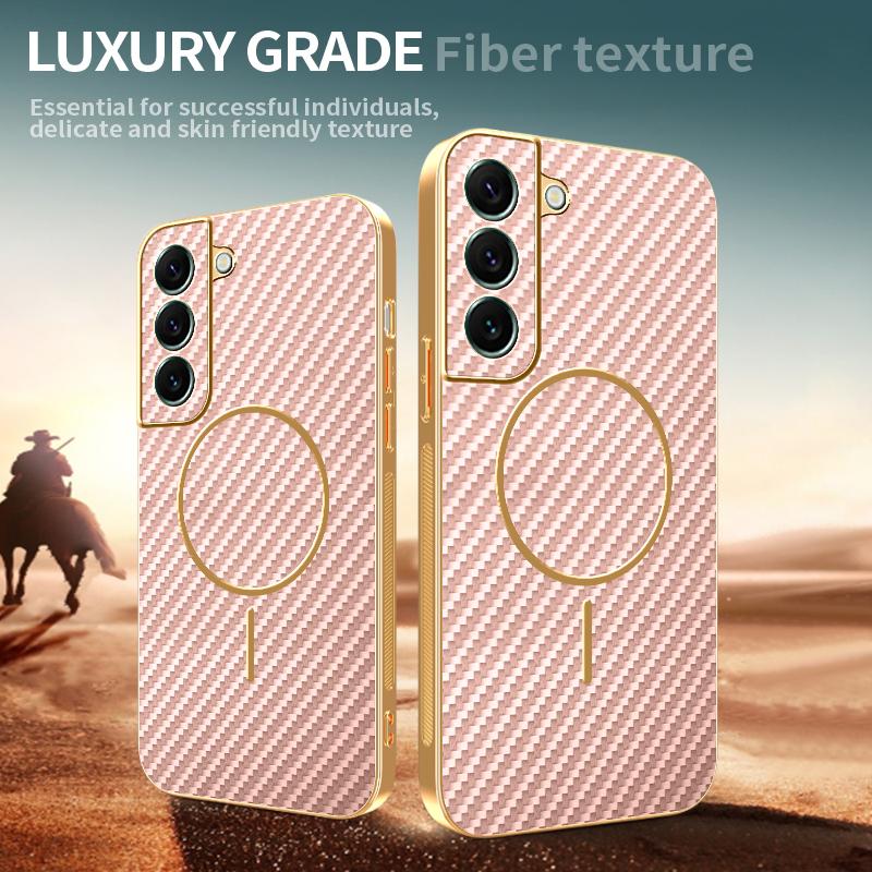 For Samsung Galaxy S22+ 5G Phone Case Carbon Fiber Textured Electroplated TPU Back Cover