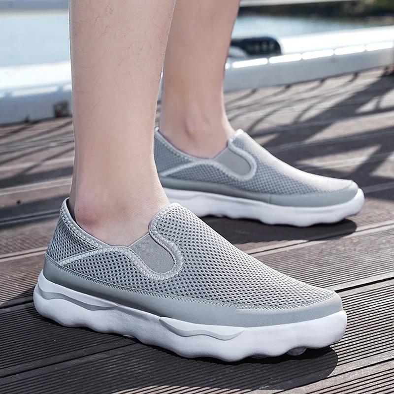 Summer Shoes Men Couple Casual Shoes Fashion Lightweight Breathable Walking Sneakers Slip-on Mens Mesh Flats Shoes Plus Size 48