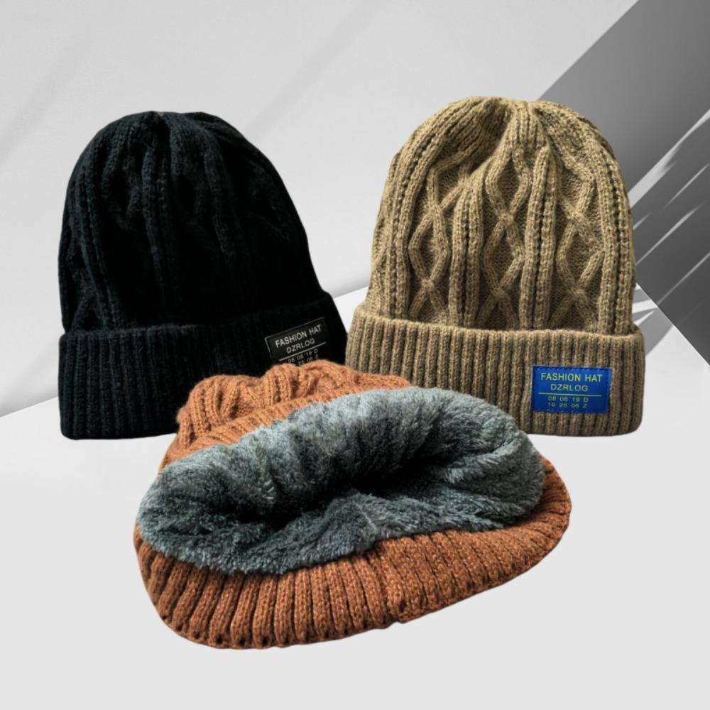 Add Fur Lined Winter Hats Solid Color Knitted Hats Casual Beanie Cap Men And Women