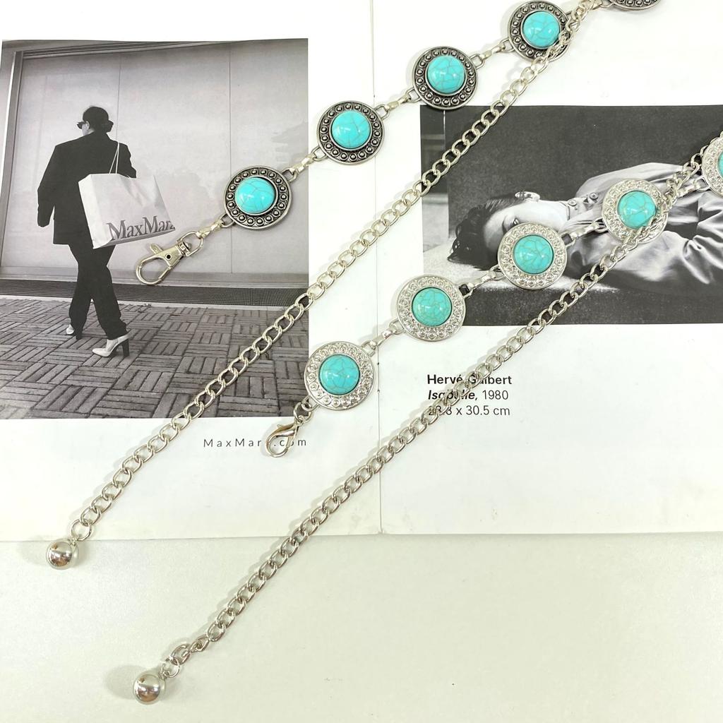 Casual Xiaoxiangfeng Metal Waist Chain Accessories Women'S Dress Turquoise Belt