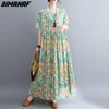 DIMANAF платье больших размеров женское 2023 новые летние стильные зеленые платья свободные платья с круглым вырезом и цветочным принтом новые
