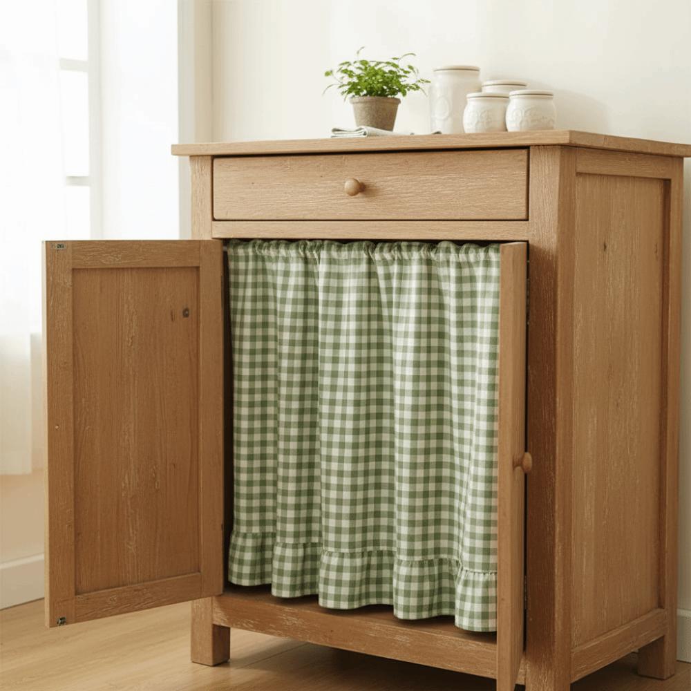 Ruffled Edge Farmhouse Plaid Kitchen Oven Skirt Cotton Privacy Partition Curtain Porch