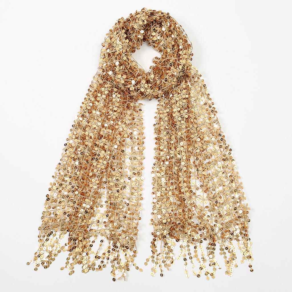 Винтажный золотой блестящий шарф с бахромой, вечерняя шаль, женский роскошный головной платок, декоративные накидки с пайетками, бахрома, для невесты, подружки невесты, свадебная накидка