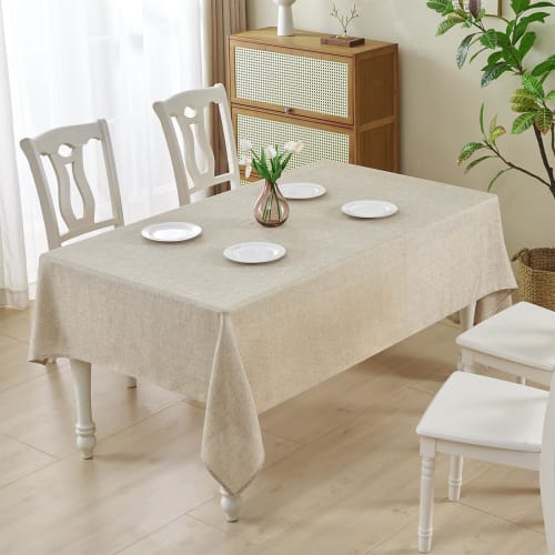 LUOLUO Rectangular Waterproof Faux Linen Table Cover for Kitchen, Cafe, Garden, Oatmeal, 145x300cm