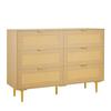 6 Drawer Rattan Dresser, Double Dresser for Bedroom, Natural Rattan Chest of Drawers with Metal Handles & Legs, Modern Wood Chest Clothing Organizer &