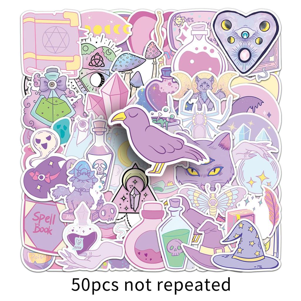 50 штук пастельных волшебных граффити-наклеек, персонализированные креативные ведьминские украшения, наклейки для мобильного телефона, компьютера, стакана для воды