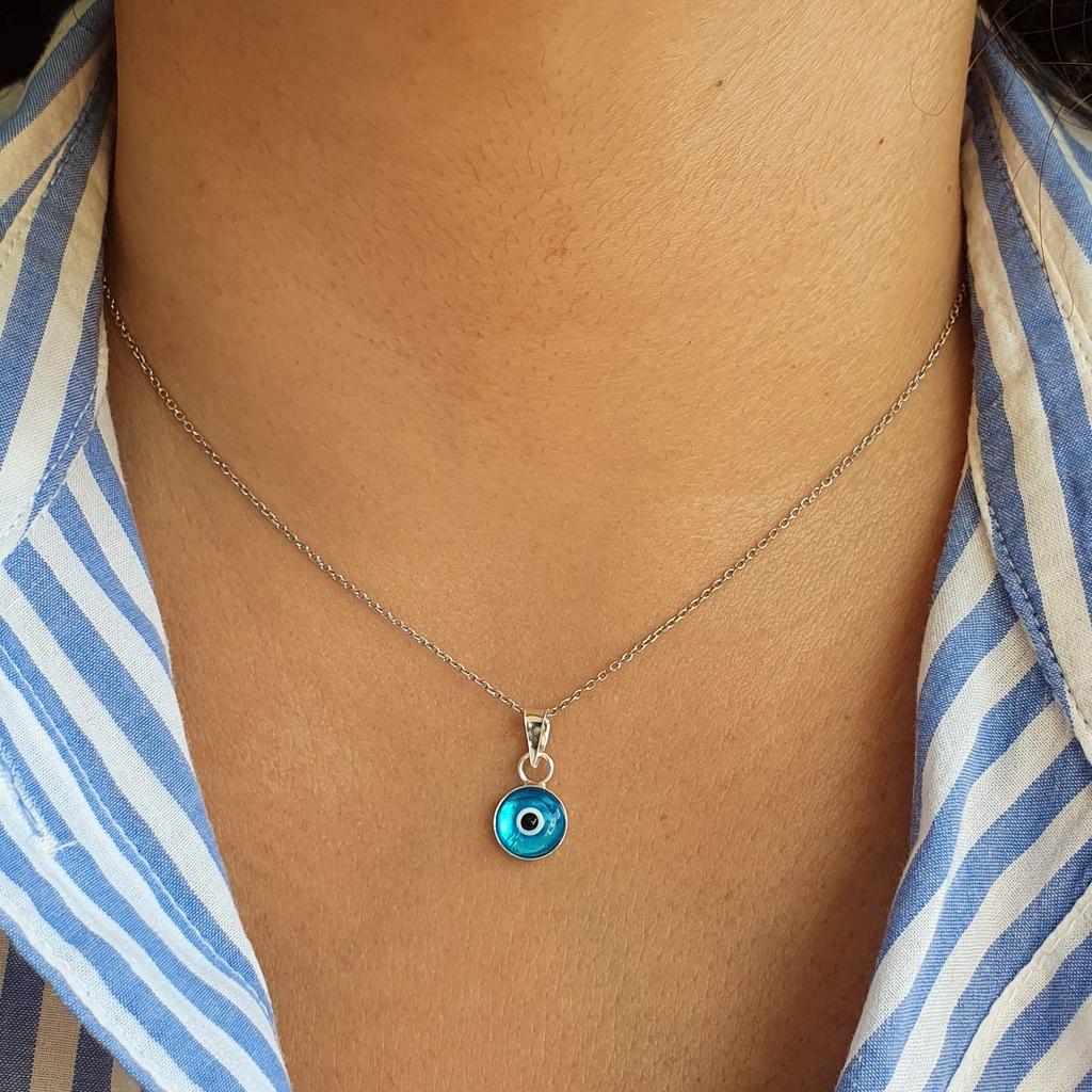 Mystic Jewels Ожерелье из синего стекла от сглаза на удачу, серебро 925 пробы, длина цепочки от сглаза, стекло Dalia's - - - 40~45 см, защита,