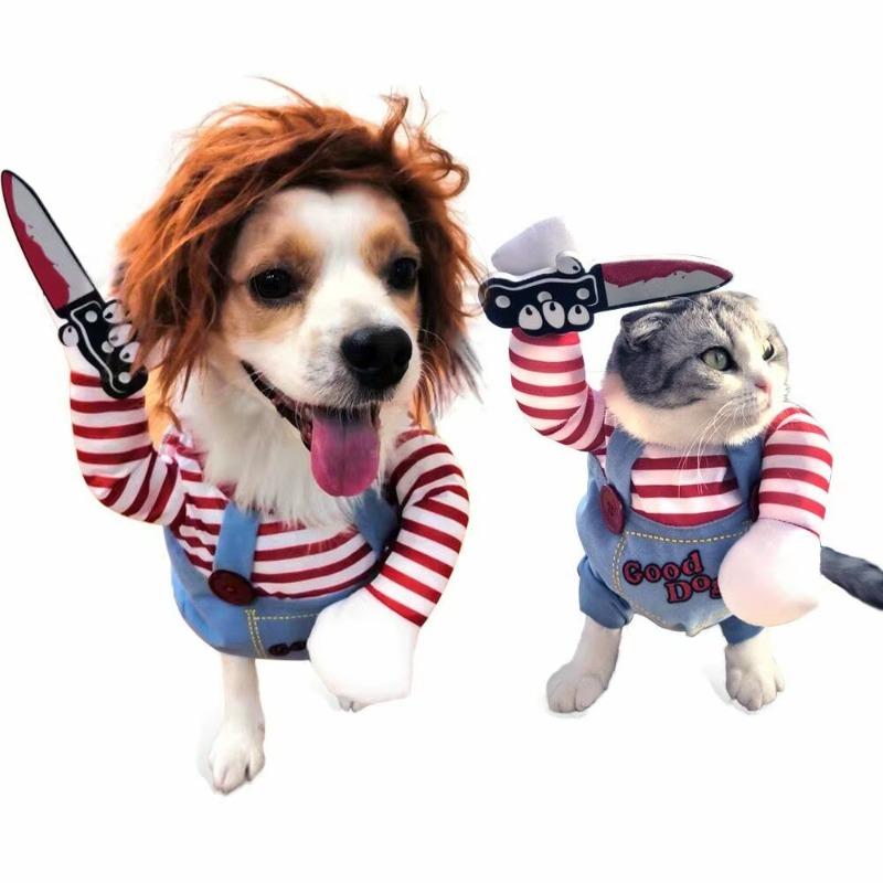 Dog Cat Costumes Pet Funny Costume Chucky Deadly Doll Cosplay Party Fancy Festival Cloth Cat Clothes