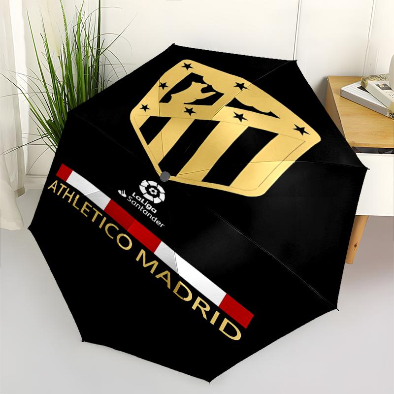 Atlético Madrid logo Print Automatic Umbrella, 8 Rib Iron Frame, Plastic Handle, Suitable for Outdoor Travel &Daily , Ideal Gift