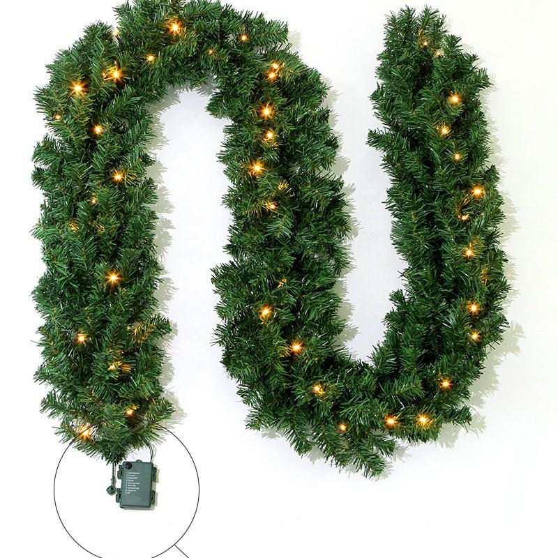 2.7M Pre-Lit Christmas Rattan Door Wreath with Ornaments