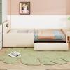 Upholstered Children's Bed 90*200 cm, With Night Light and USB Charging Port, Storage Compartments, Raised Side Panels, Faux Leather Fabric, Beige