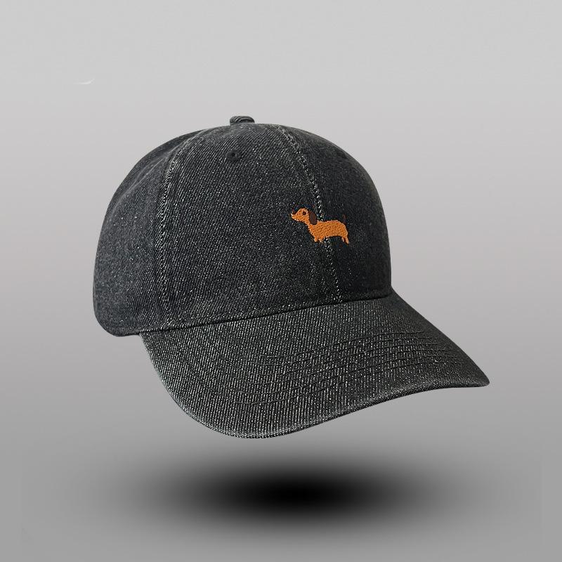 Cute Embroidery Puppy Washed Denim Baseball Cap Female Spring and Autumn Big Head Circumference Showing Face Small Soft Top Cap