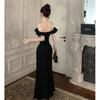 One-word Shoulder Dress Long Dress Women's Spring Ruffle Edge Temperament Socialite High Split Evening Dress Dress