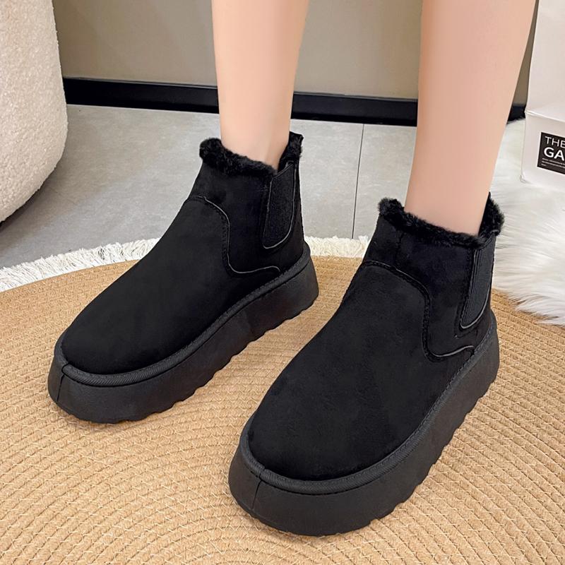 Модные зимние плюшевые зимние ботинки на платформе для женщин, однотонные нескользящие теплые хлопковые ботинки, женские ботинки больших размеров с толстой подошвой и лодыжкой
