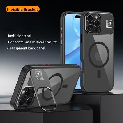Магнитный чехол для iPhone 16 Pro Max из ТПУ+акрила с подставкой, чехол для телефона с защитной пленкой для стеклянного объектива