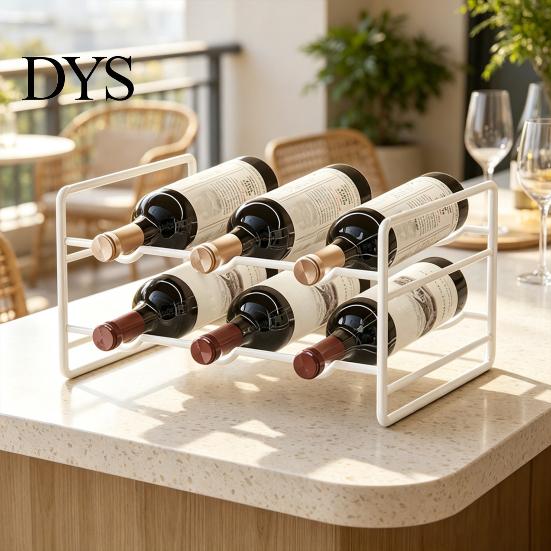 Modern Wine Storage Iron Rack, Curved Grooves, Countertop Cabinet Shelf, Compact Small Display Metal Bottle Holder, for Kitchen Cupboard And