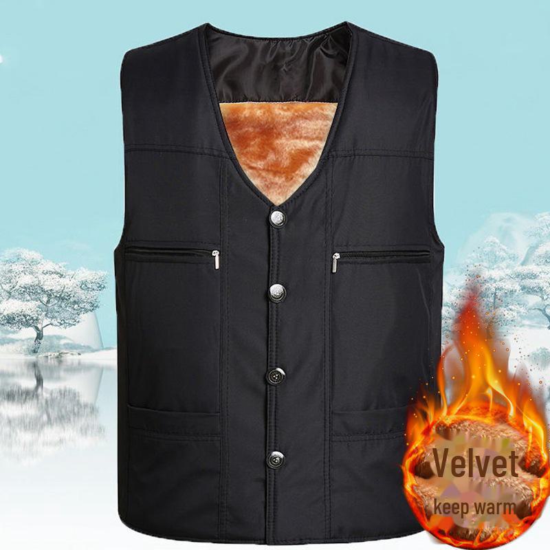 Теплый жилет из хлопка с плюшевой подкладкой для мужчин среднего и пожилого возраста на осень/зиму