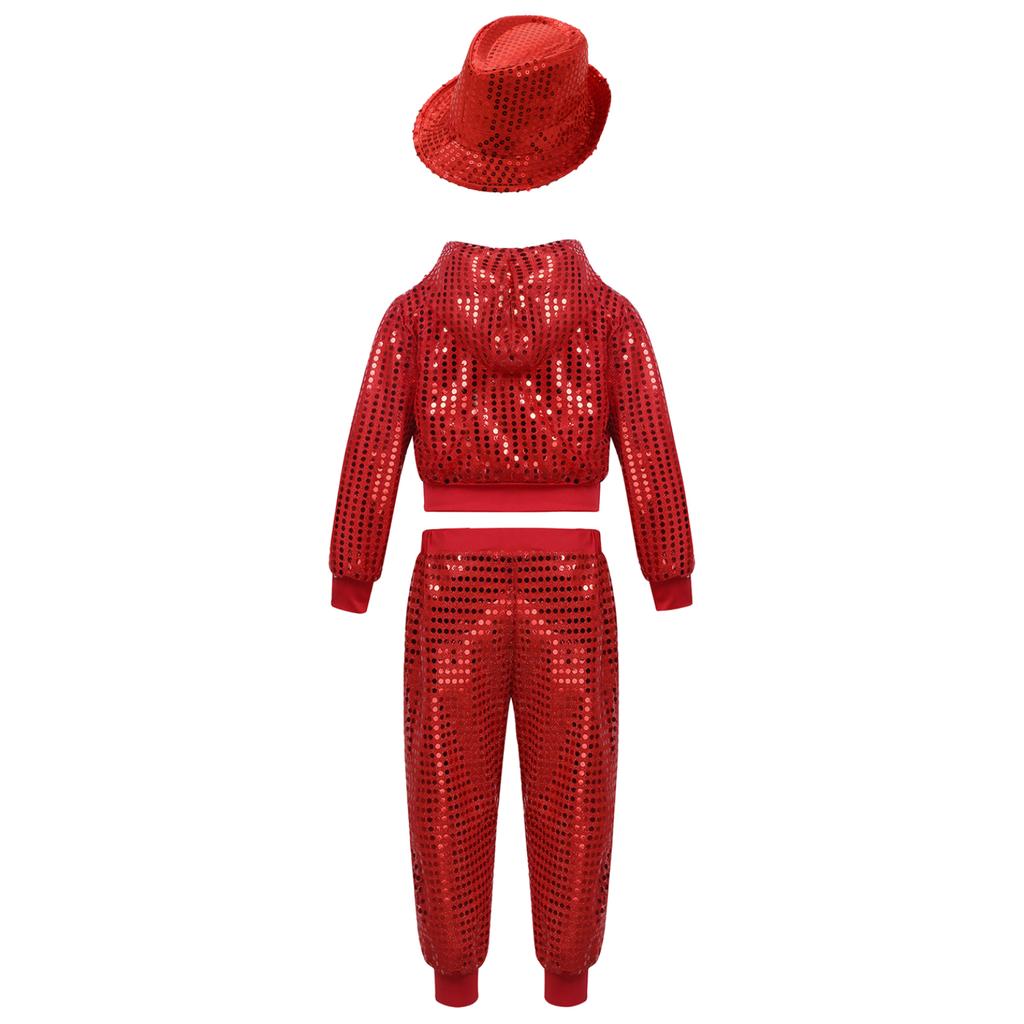Children Dancewear Suits Kids Girls Boys Shiny Sequins Clothing Sets Hip Hop Dance Stage Costumes