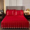 Luxury Solid Color Crystal Velvet Quilted Bedspread King Queen Size Lace Soft Coral Fleece Bed Skirt Not Including Pillowcase