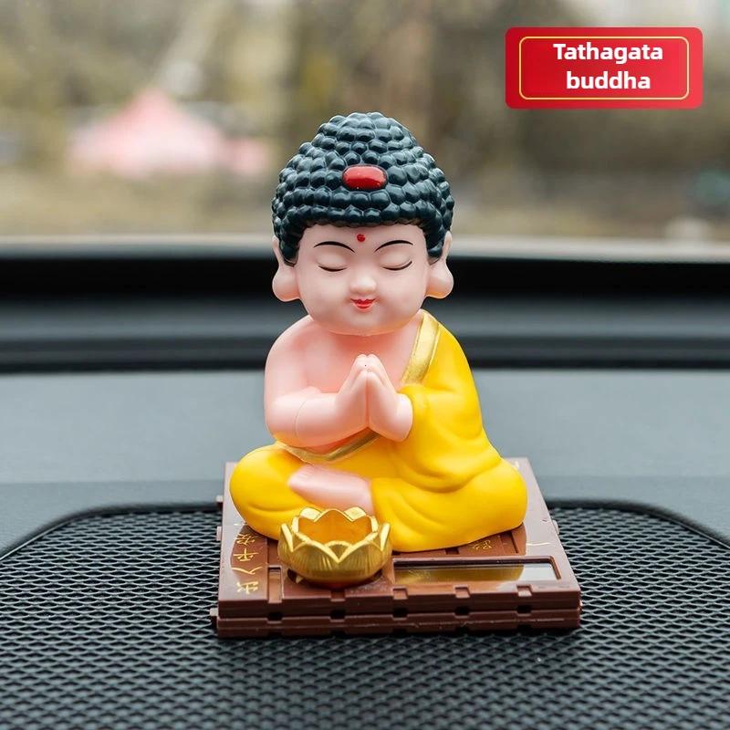 Car Decoration Solar Powered Shaking Buddha Shaking Small Monk God of Wealth Central Console Ornament Car Accessories